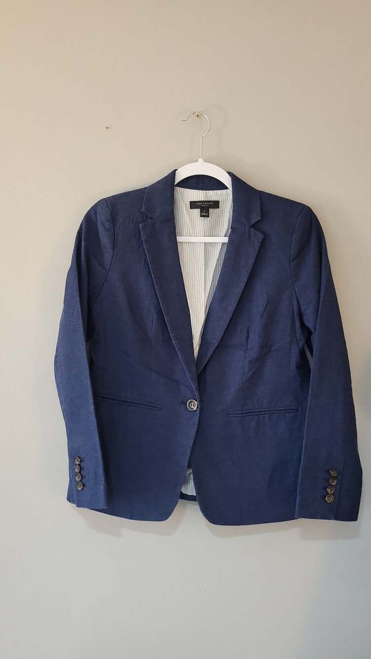 Ann Taylor Petite Navy Blue One-Button Blazer Jacket Size 4P